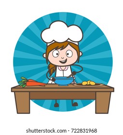 Cartoon Waitress Preparing Food Vector Illustration