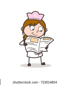 Cartoon Waitress Reading Newspaper Vector Concept