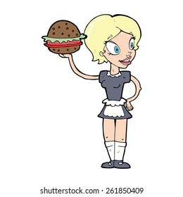 camarera de dibujos animados sirviendo hamburguesa