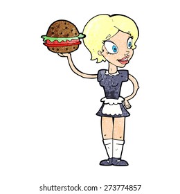 camarera de dibujos animados sirviendo hamburguesa