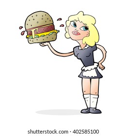 cartoon waitress serving burger