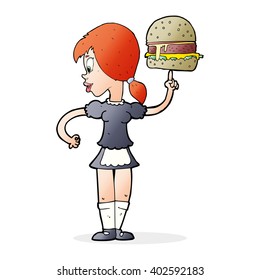 Cartoon-Kellnerin für einen Burger