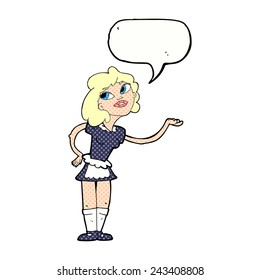 cartoon waitress serving with speech bubble