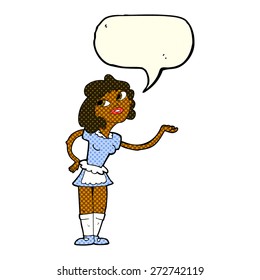 cartoon waitress serving with speech bubble