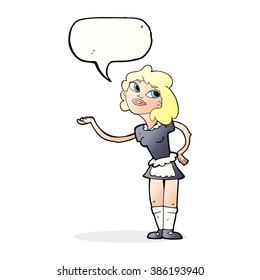 cartoon waitress serving with speech bubble