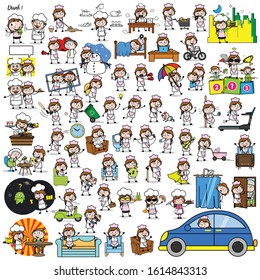 Cartoon Waitress - Set of Concepts Vector illustrations