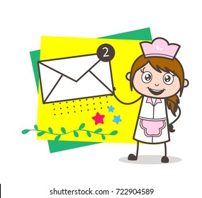 Cartoon Waitress Showing Message Envelope Vector Illustration