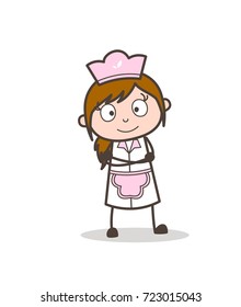 Cartoon Waitress Slightly Smiling Face Vector Illustration