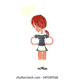 cartoon waitress with speech bubble
