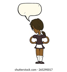 cartoon waitress with speech bubble