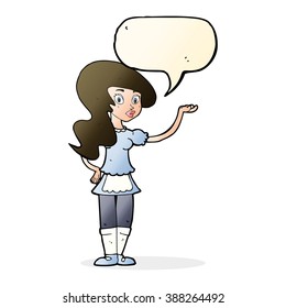 camarera de dibujos animados con burbuja de habla