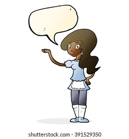 cartoon waitress with speech bubble