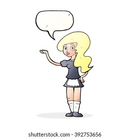 cartoon waitress with speech bubble