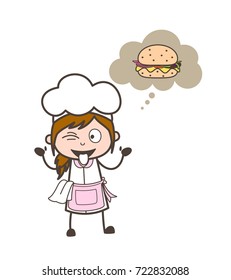 Cartoon Waitress Teasing for Burger Vector Illustration