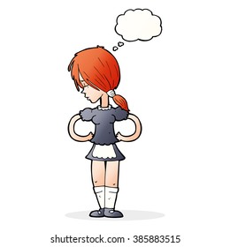 cartoon waitress with thought bubble