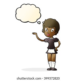cartoon waitress with thought bubble