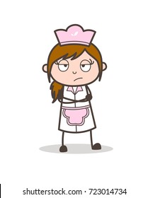 Cartoon Waitress Unhappy Expression Vector Illustration