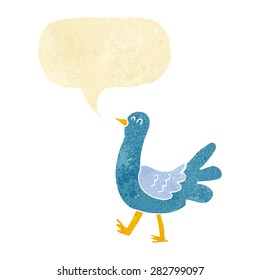 cartoon walking bird with speech bubble