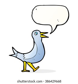 cartoon walking bird with speech bubble