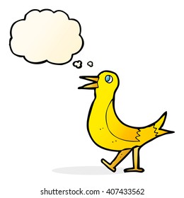 cartoon walking bird with thought bubble