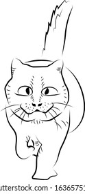 Cartoon walking cat. Sketch style.