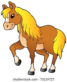 Cartoon walking horse - vector illustration.