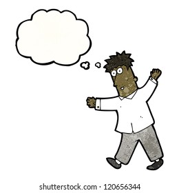 cartoon walking man with thought bubble