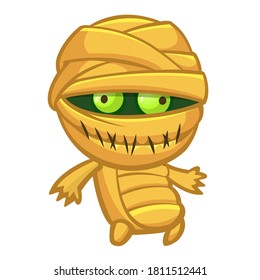 Cartoon walking mummy creature. Vector illustration of mummy monster for Halloween isolated