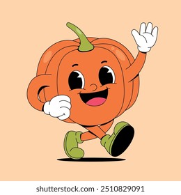 Cartoon walking pumpkin with happy case