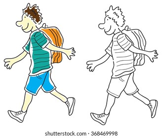 cartoon walking student with backpack