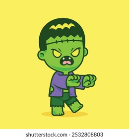 Cartoon walking zombie Halloween scary illustration