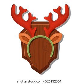 Cartoon Wall Antlers With The Headband Isolated On White Background. Vector cartoon close-up illustration.