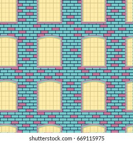 Cartoon wall of castle with windows. Seamless vector background for textile, ceramics, fabric, print, cards, wrapping