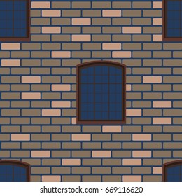 Cartoon wall of castle with windows. Seamless vector background for textile, ceramics, fabric, print, cards, wrapping