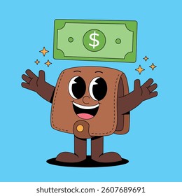 Cartoon wallet with money illustration