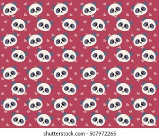 Cartoon wallpaper. Seamless Panda Pattern with hearts