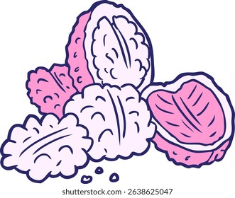 cartoon walnuts in bright neon colors