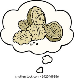 cartoon walnuts with thought bubble