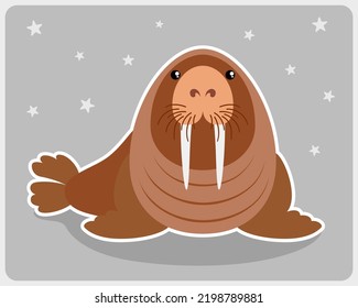 Cartoon of a walrus. cute simple animal in Vector illustration.