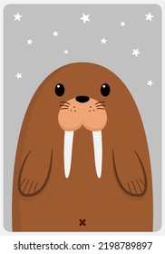 Cartoon of a walrus. cute simple animal in Vector illustration.