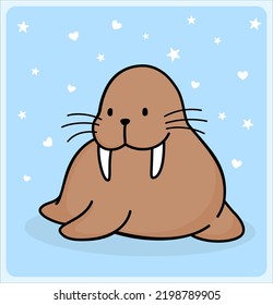 Cartoon of a walrus. cute simple animal in Vector illustration.