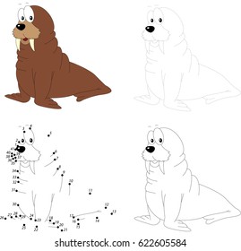 Cartoon walrus. Dot to dot educational game for kids