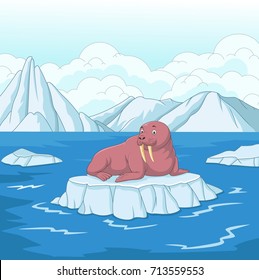 Cartoon Walrus On Ice Floe