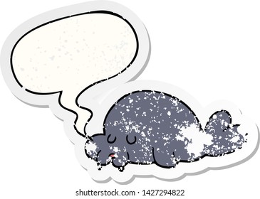 cartoon walrus with speech bubble distressed distressed old sticker