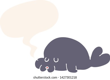 cartoon walrus with speech bubble in retro style