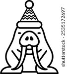 A cartoon of a walrus wearing a Santa hat