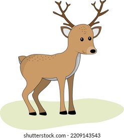 cartoon wapiti deer on grass, flat color vector illustration isolated on white background, cute illustration for children
