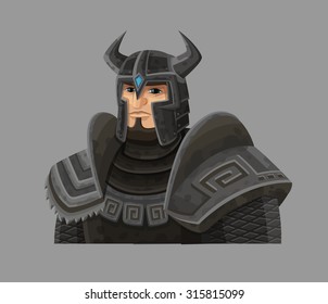 Cartoon warrior in armor. Vector illustration