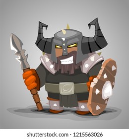 Cartoon warrior character. Vector illustration.