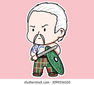 Cartoon Warrior Gaul Celtic Germanic Barbarian Tribal Chief
Sword Armor  Helmet Ancient Europe